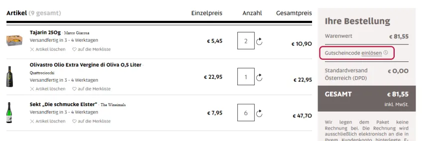 gutscheincode einloesen